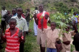  Schüler aus Kagwema pflanzen Baumsetzlinge auf dem Grundstück der Schule 